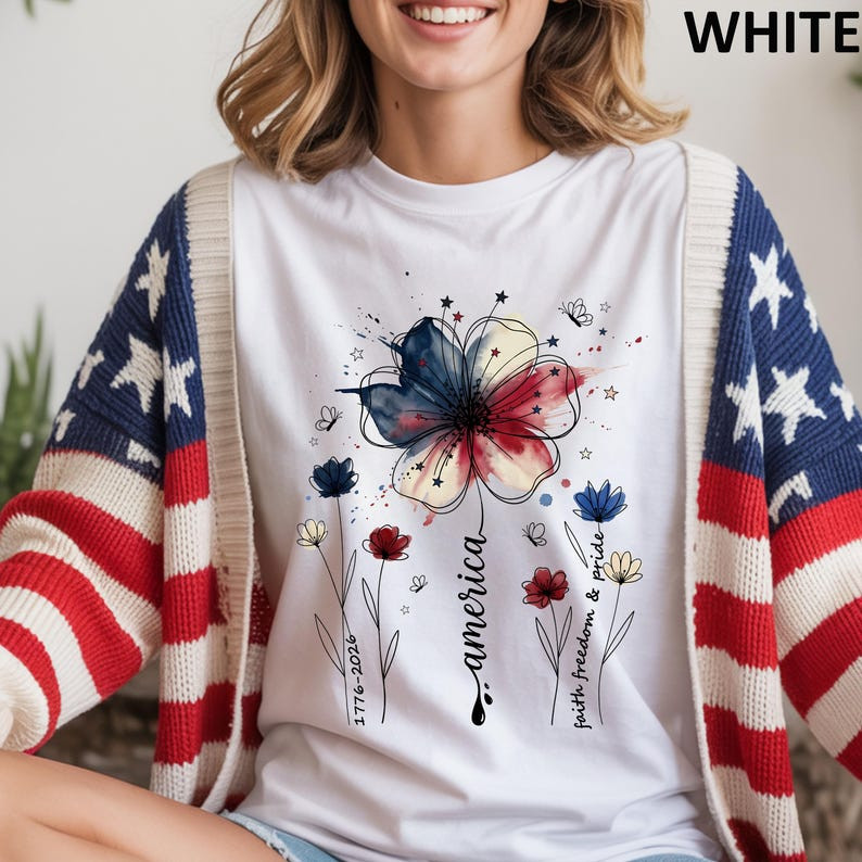 Comfort Colors Patriotic Boho Floral T-Shirt American Wildflower July 4th Tee