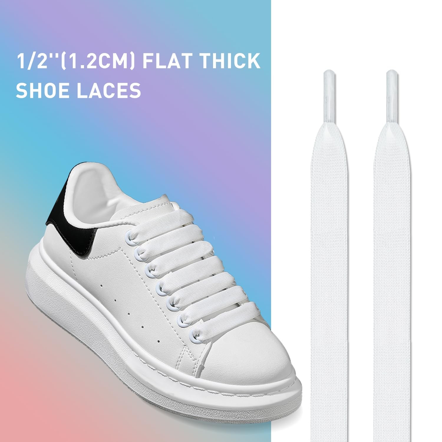 2 Pairs Shoe Laces for Alexander Mcqueen Sneaker, 1/2”(1.2Cm) Flat Thick Jumbo