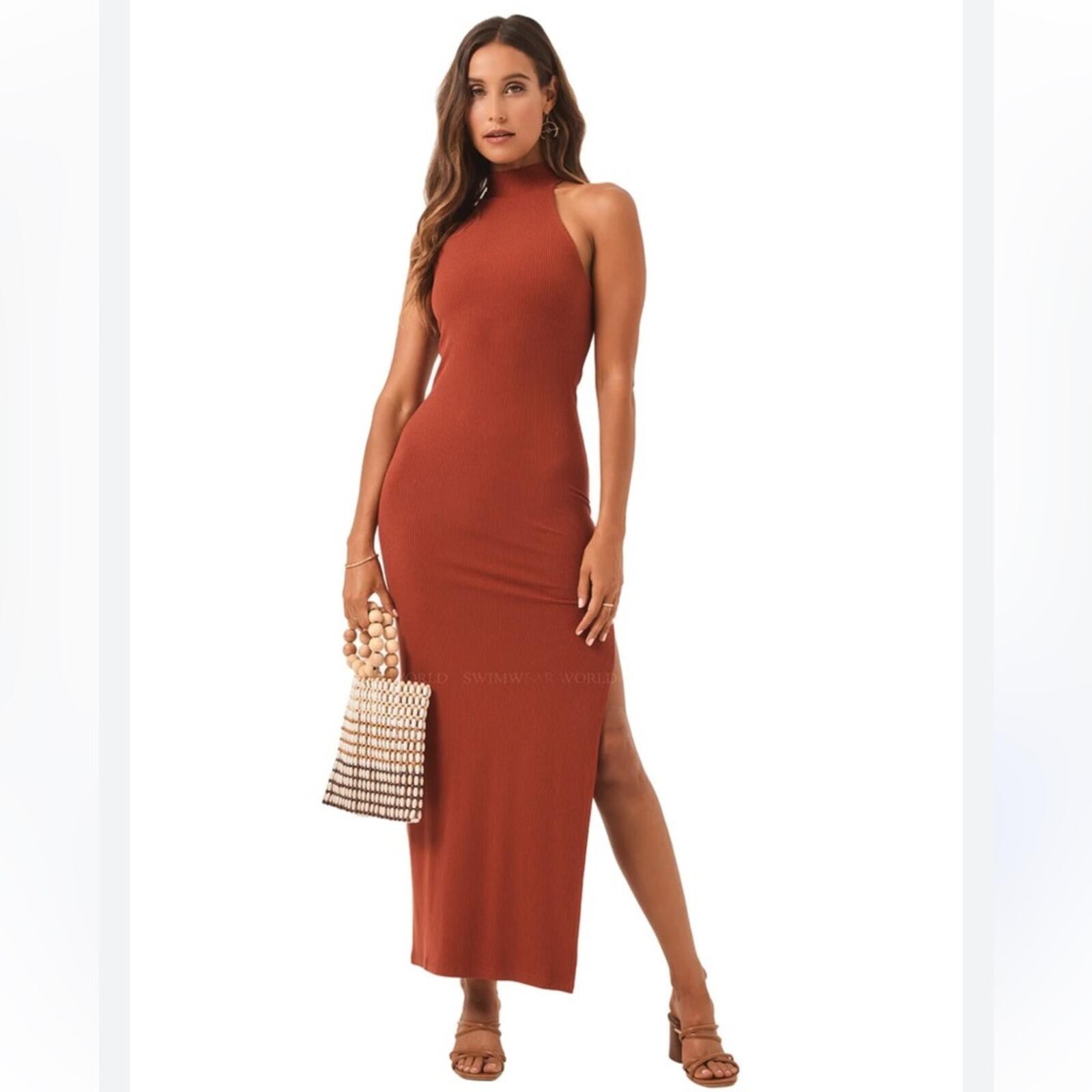 NWT L*Space Cherie Ribbed Rust Midi Dress