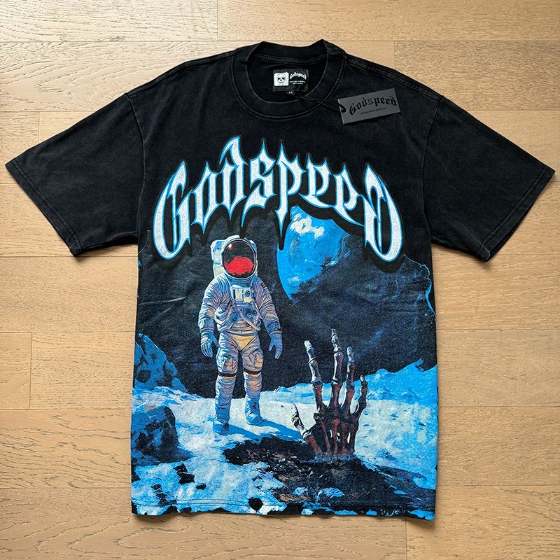 Mens Godspeed Skeleton Palm Astronaut print Tee Short sleeved T-shirt Black