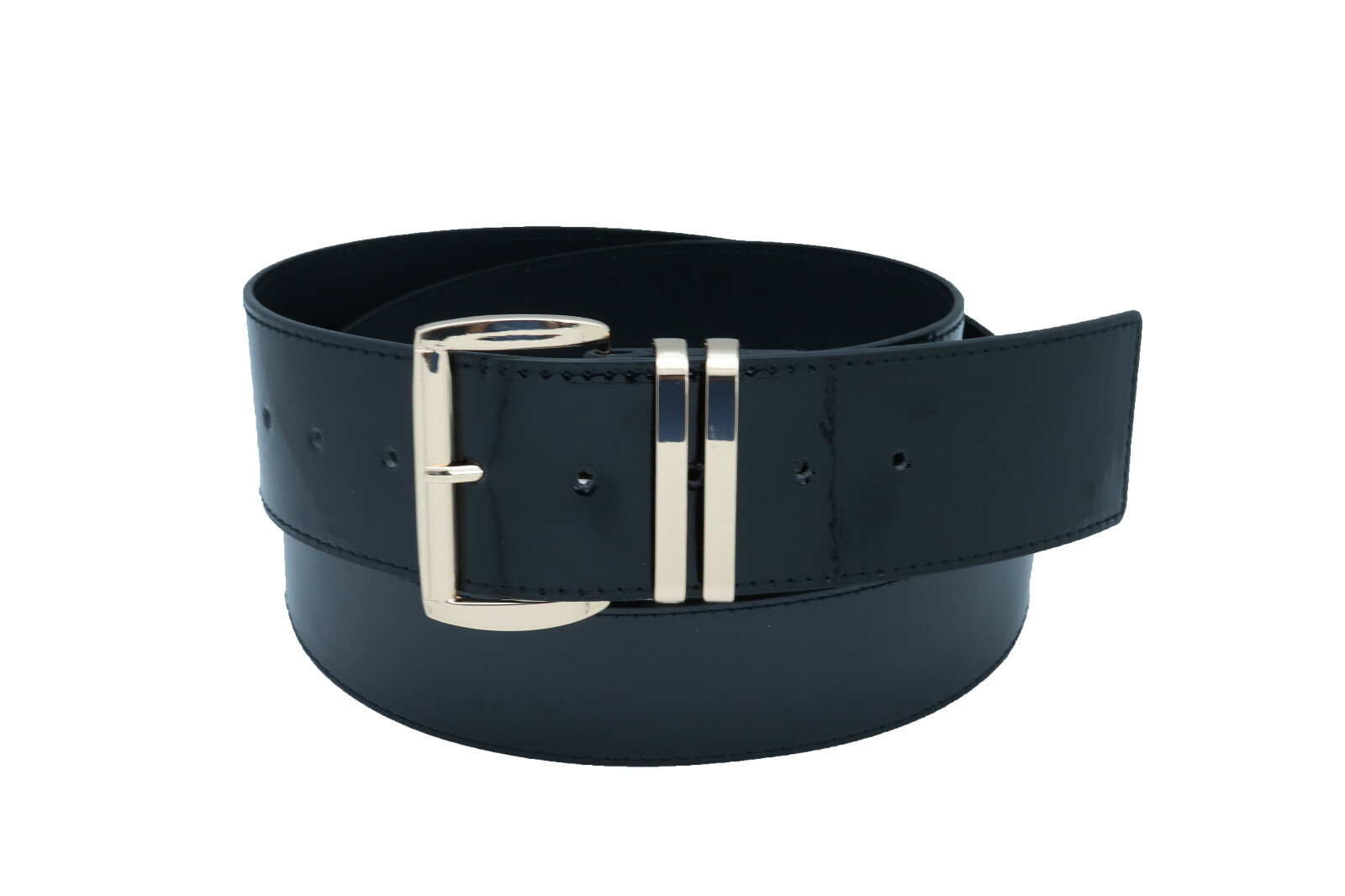 Women Black Wide Waistband Fashion Belt Gold Metal Buckle Comfortable Fit M L XL