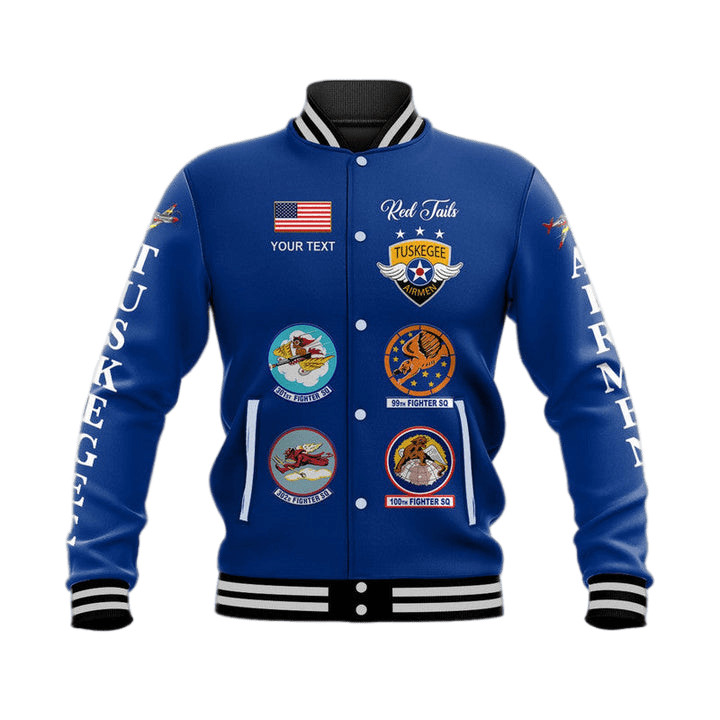 Personalised Tuskegee Airmen Baseball Jacket Blue Tails Simple Style Blue Print