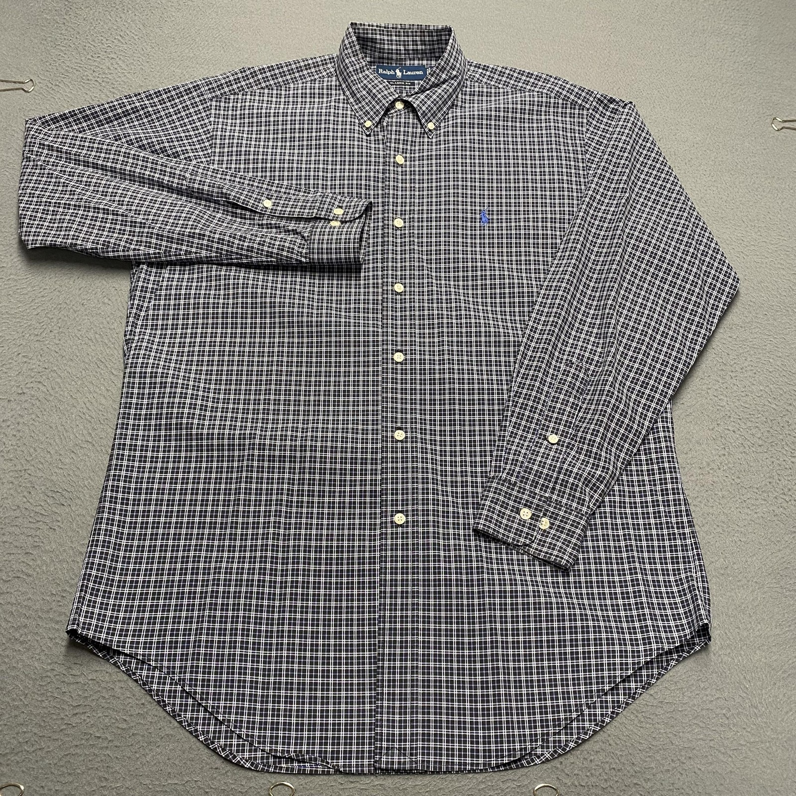 Ralph Lauren Shirt Mens Medium Blue Check Button Down Pony Logo Classic Fit
