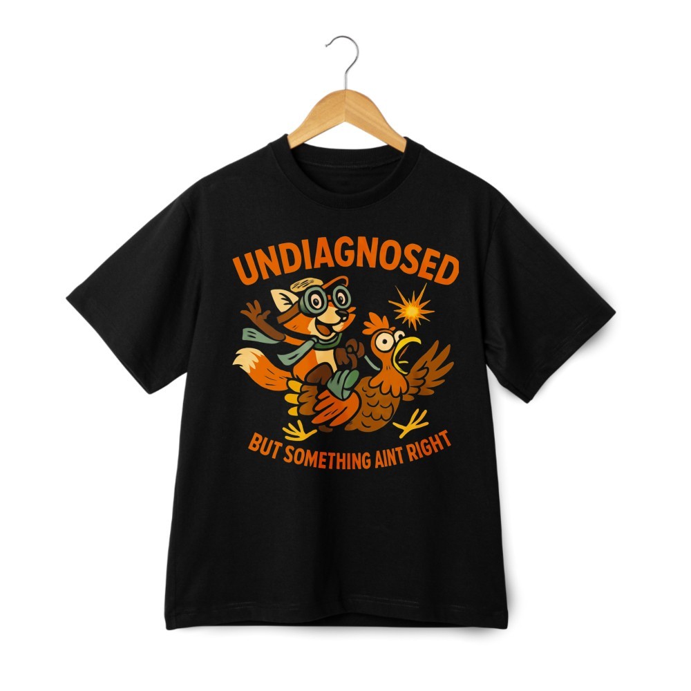Undiagnosed But Something Ain’t Right Graphic T Shirt Fox Chicken Funny Tee