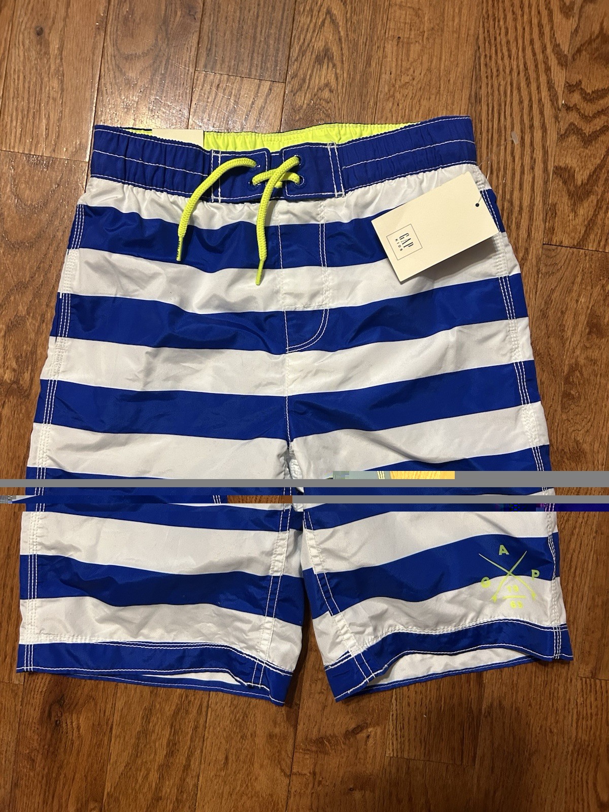 Gap Kids Boys Striped Blue/White Swim Shorts Elastic Drawstring XXL (14-16)