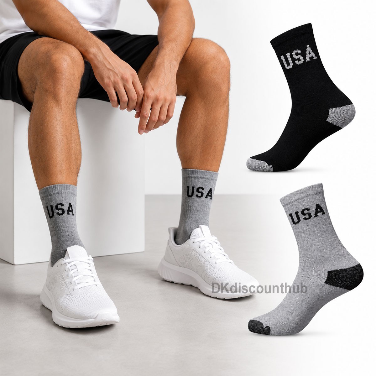 Men Women Crew Power Club Socks USA Logo Black White Gray Wholesales 9-11 10-13