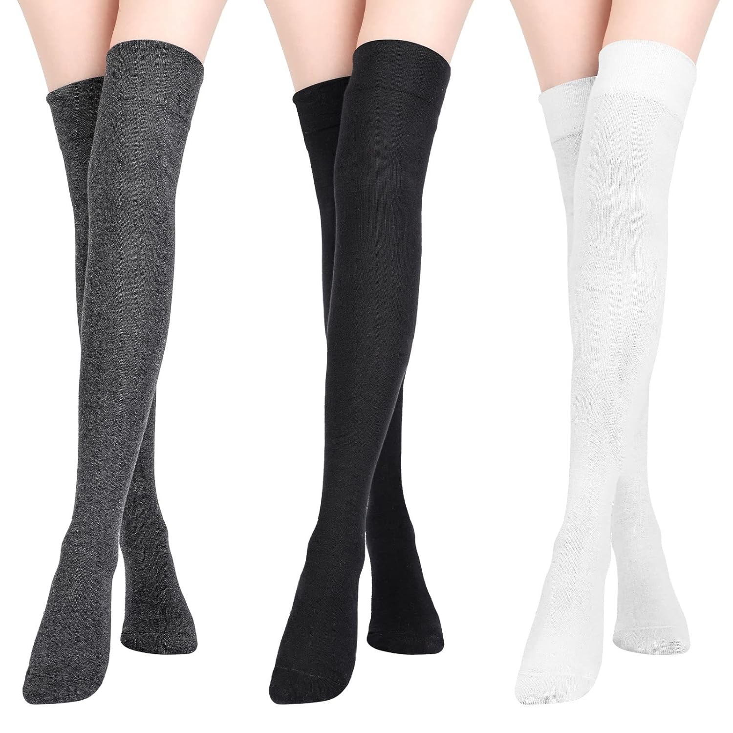 Extra Long Thigh High Cotton Boot Knee High Socks 3 Pairs