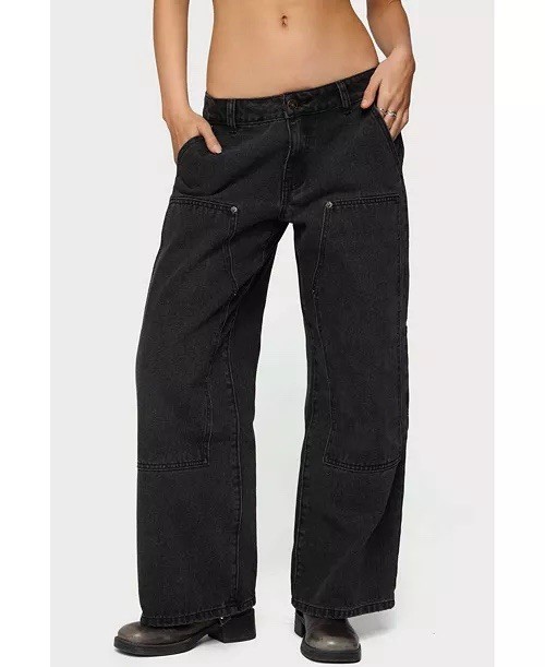 Edikted Ayla Low Rise Wide Leg Carpenter Jeans Woman’s Size L Black Washed