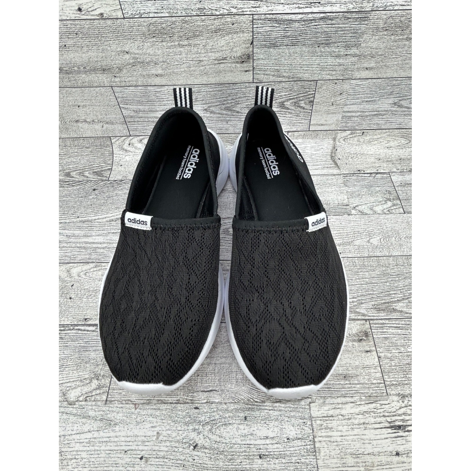 Adidas Cloudfoam Lite Racer Slip On Women Sz 6 Black White Mesh Sneakers AC8475