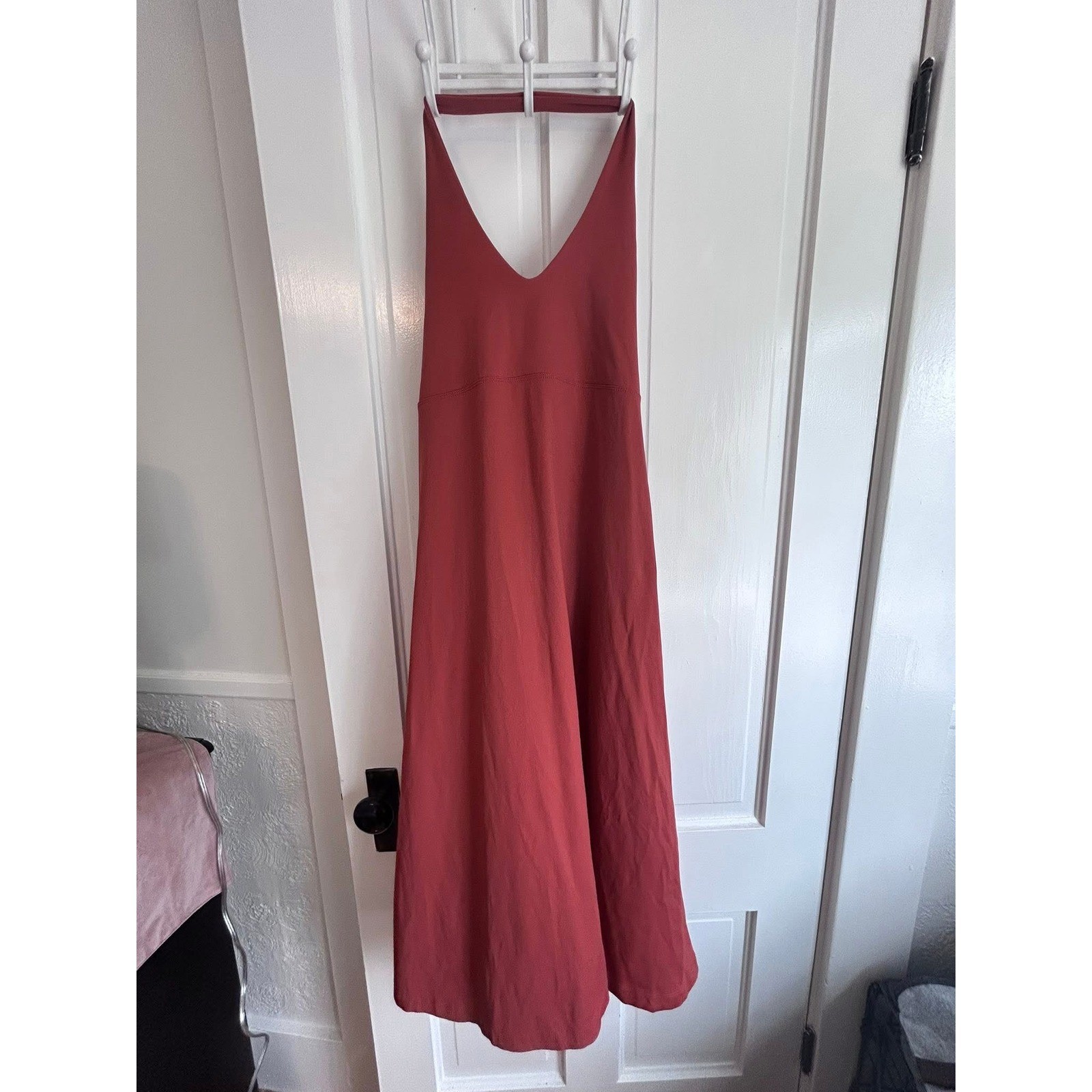 Patagonia Amber Dawn Halter Dress Terracotta Red Tie Back Organic Cotton Large