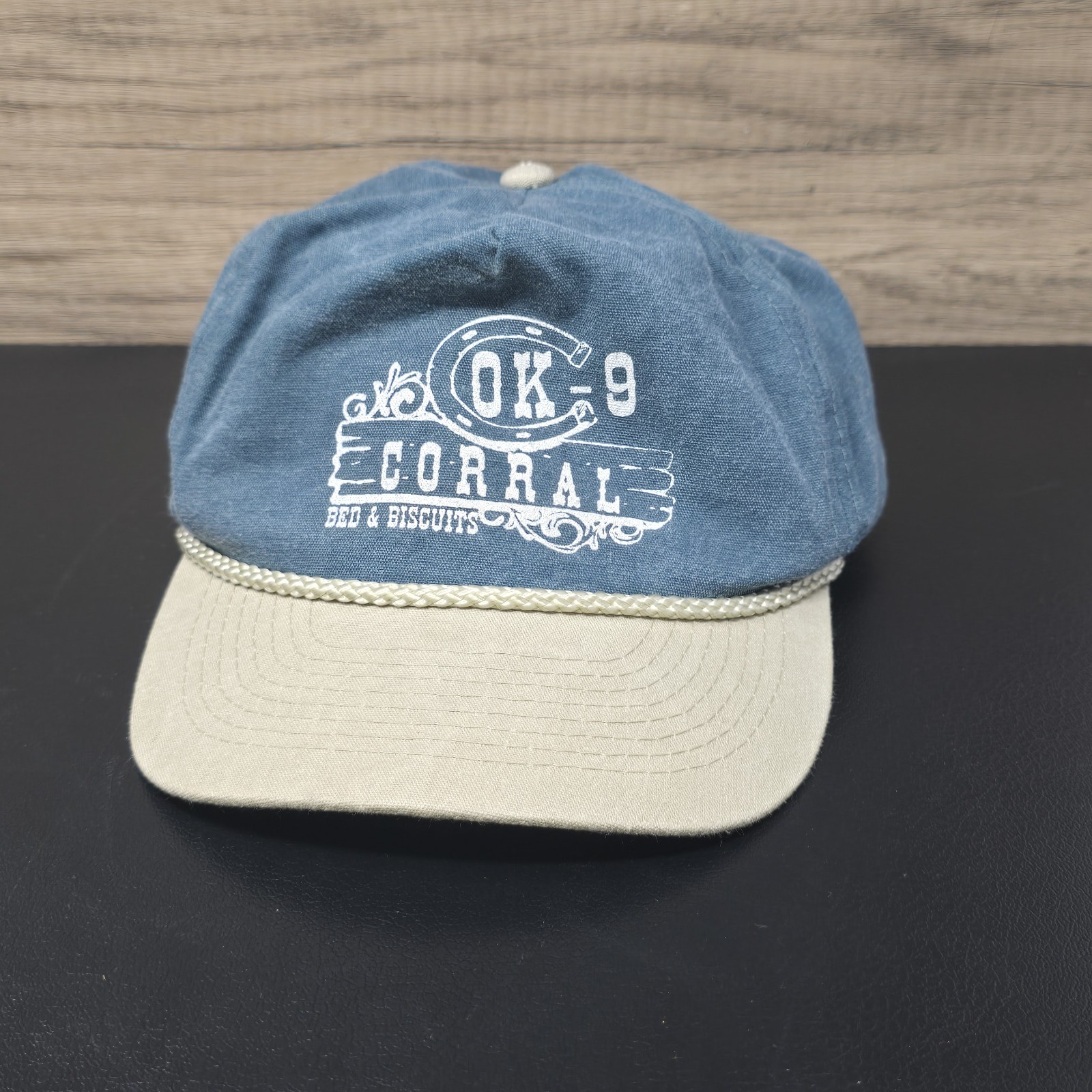 Vtg OK CORRAL vtg Hat Rope Snapback Otto Cap Forrest Green & Tan