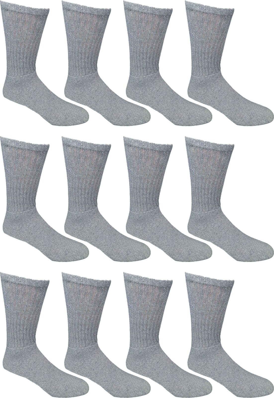 12 Pairs Men’s Plain Grey Sports Athletic Cotton Crew Socks Size 10-13 USA