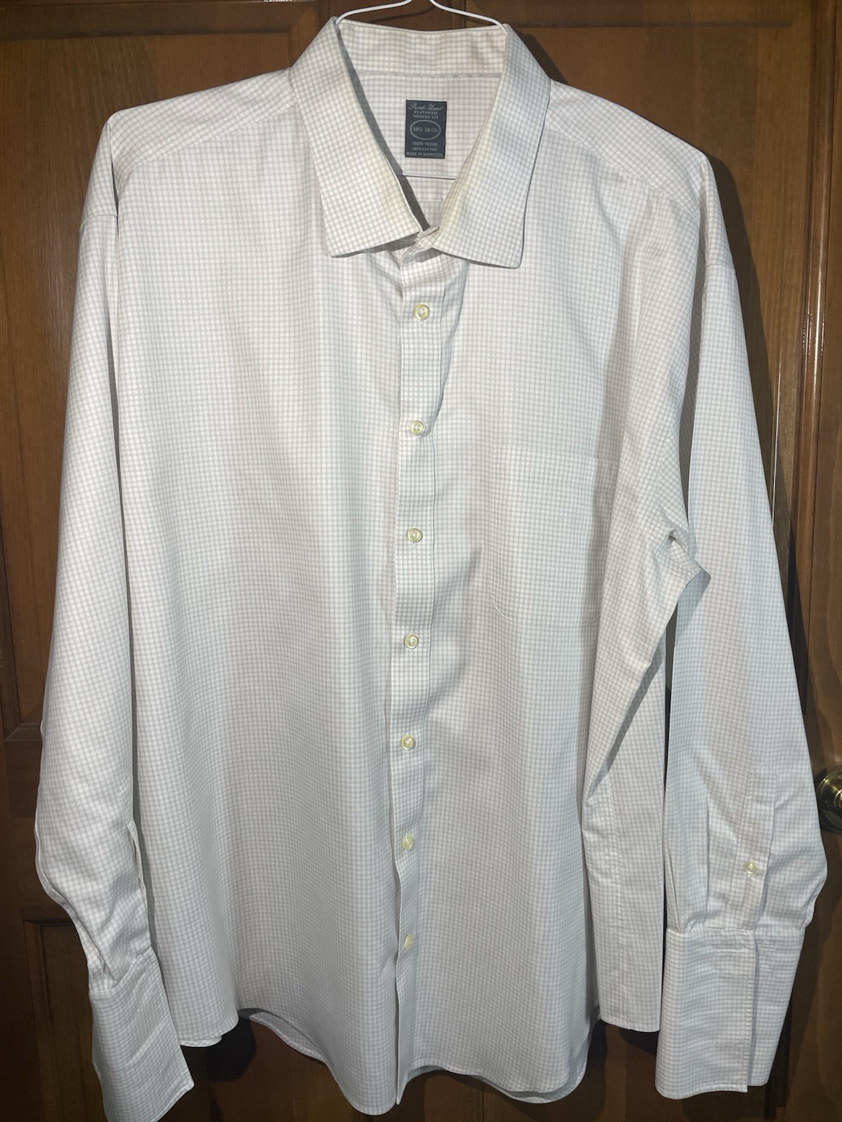 Pronto Uomo Platinum Non-Iron Modern Fit Check Dress Shirt 19.5 34/35 Cotton
