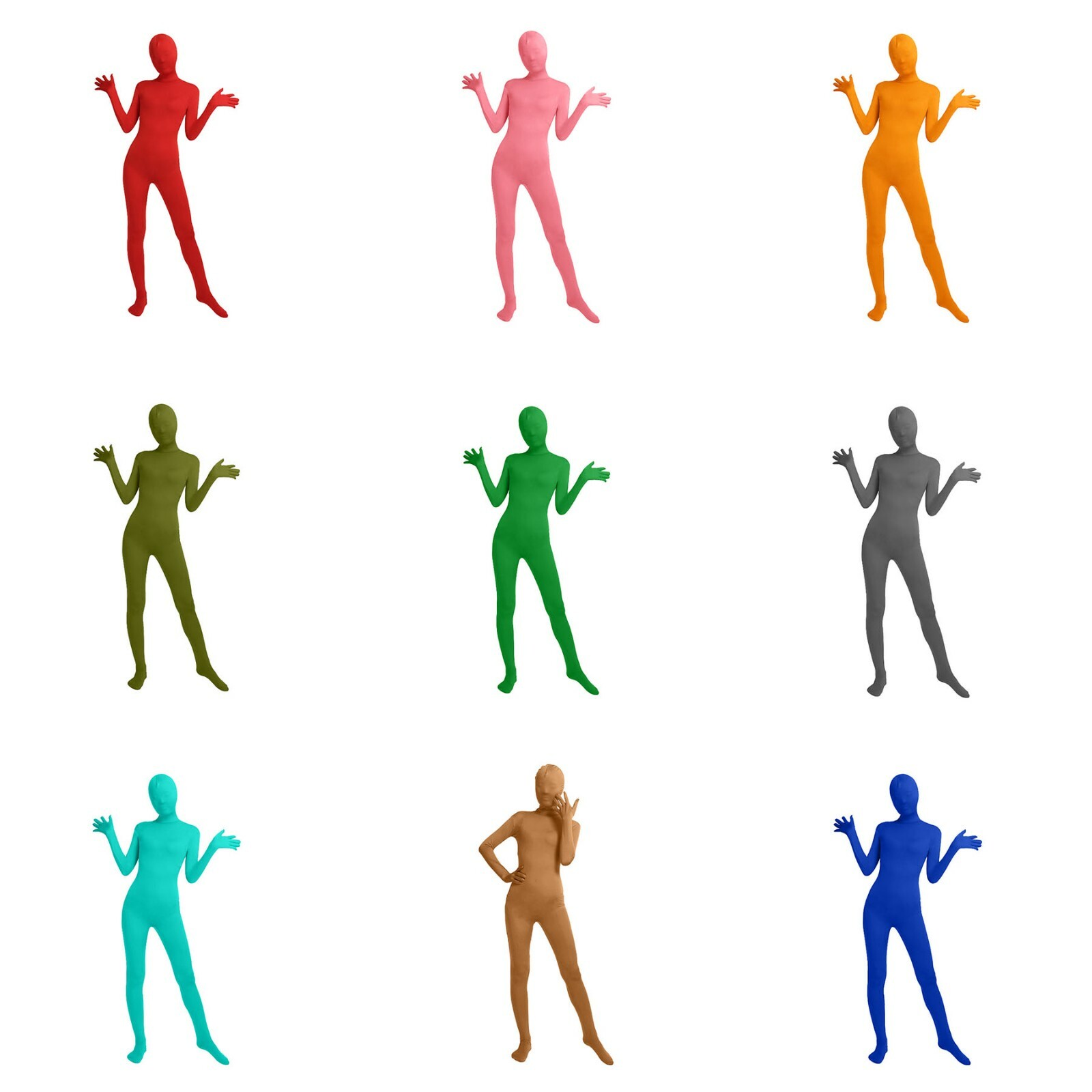 2 PCs Unisex Zentai Suit Spandex Halloween Full Cover Costume Bodysuit Catsuit
