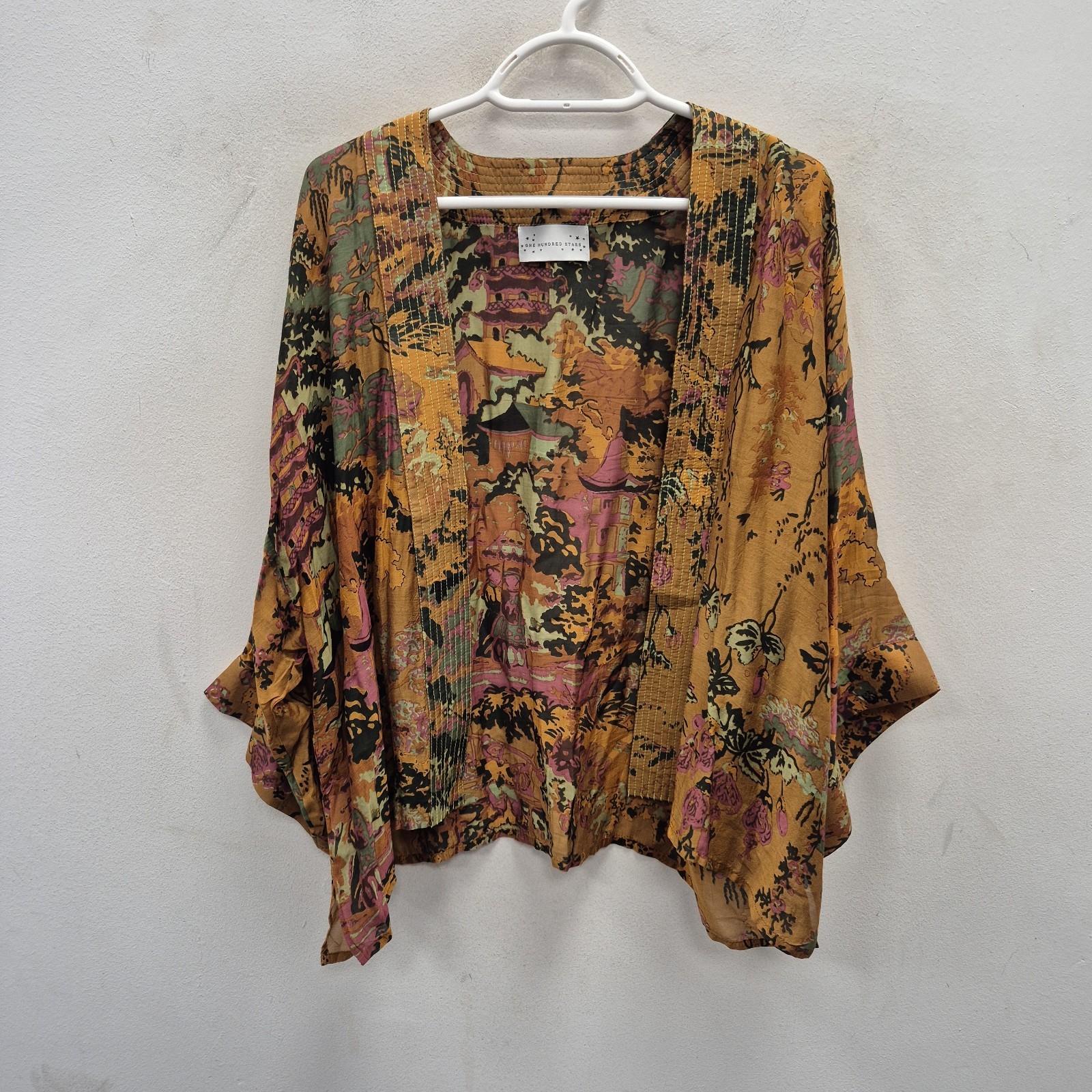 One Hundred Stars Short Kimono China Tree Cigar Boho Oriental Floral One Size