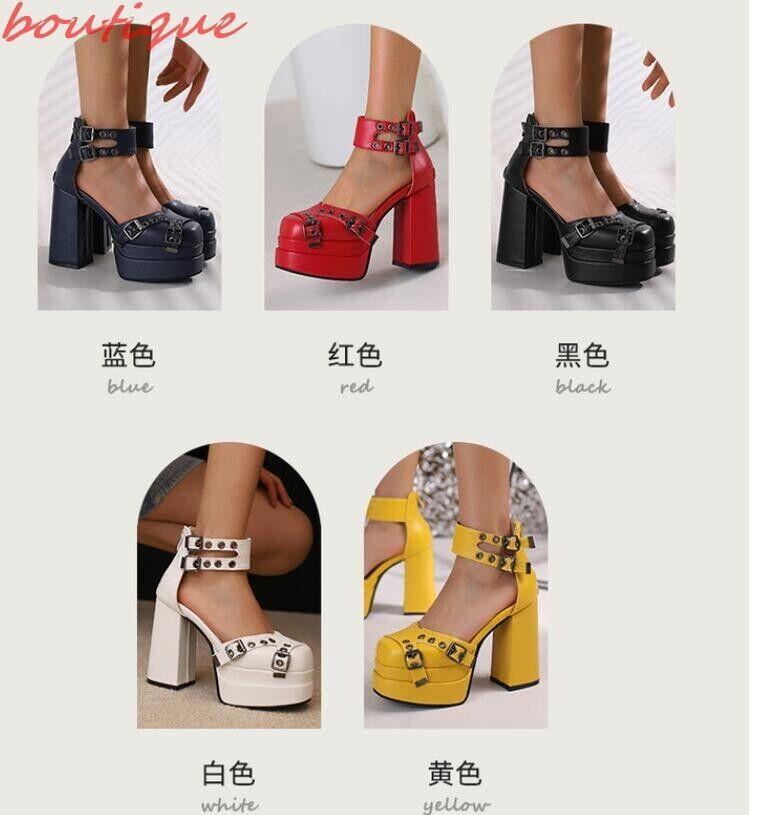Women’s Platform Chunky Heel Sandals Buckle Strap Gothic Punk Closed Toe Shoes