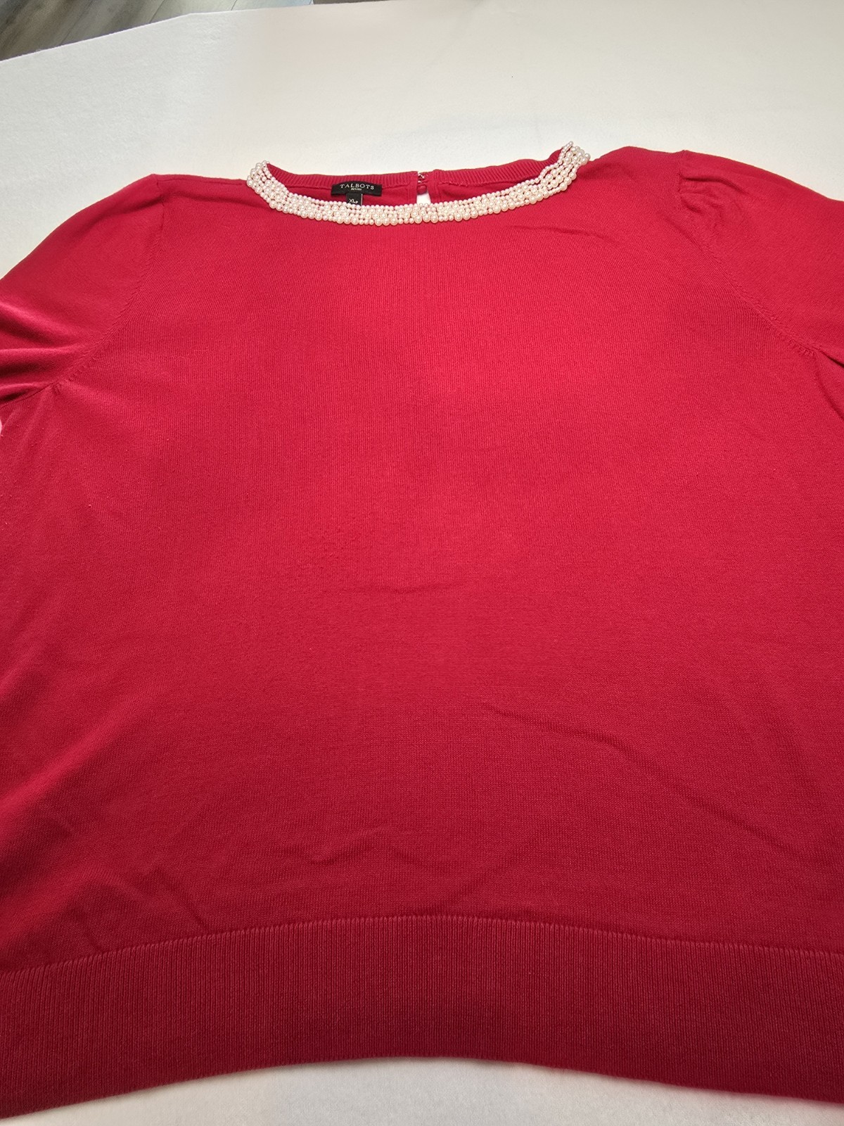 Talbots Petites XL Petites Sweater Faux Pearl Embellished Neckline Holiday Top