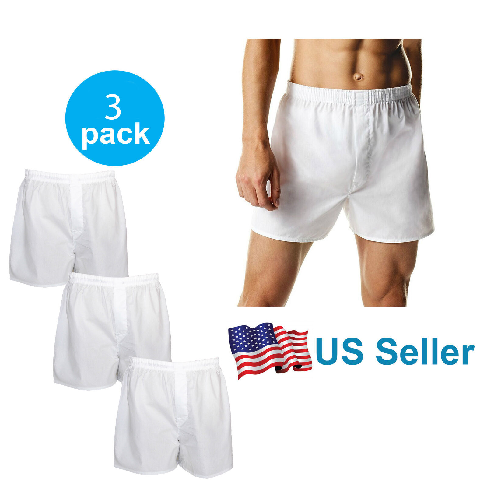 4-12 PACK Men’s White Boxer Shorts W/ Comfortable Flex Waistband Cotton Blend