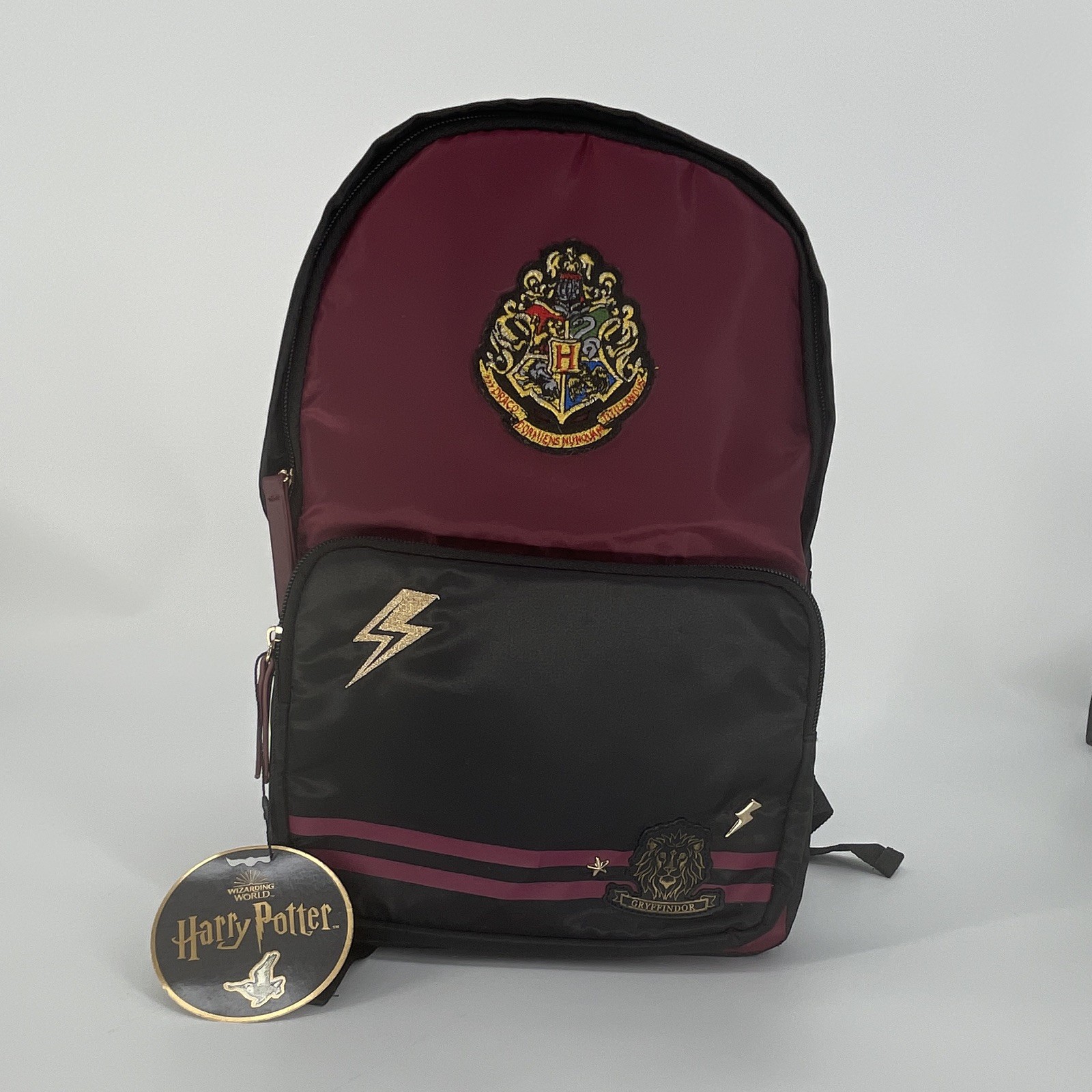 Harry Potter Gryffindor Colorblock Backpack Black/Burgundy Medium Embroidered