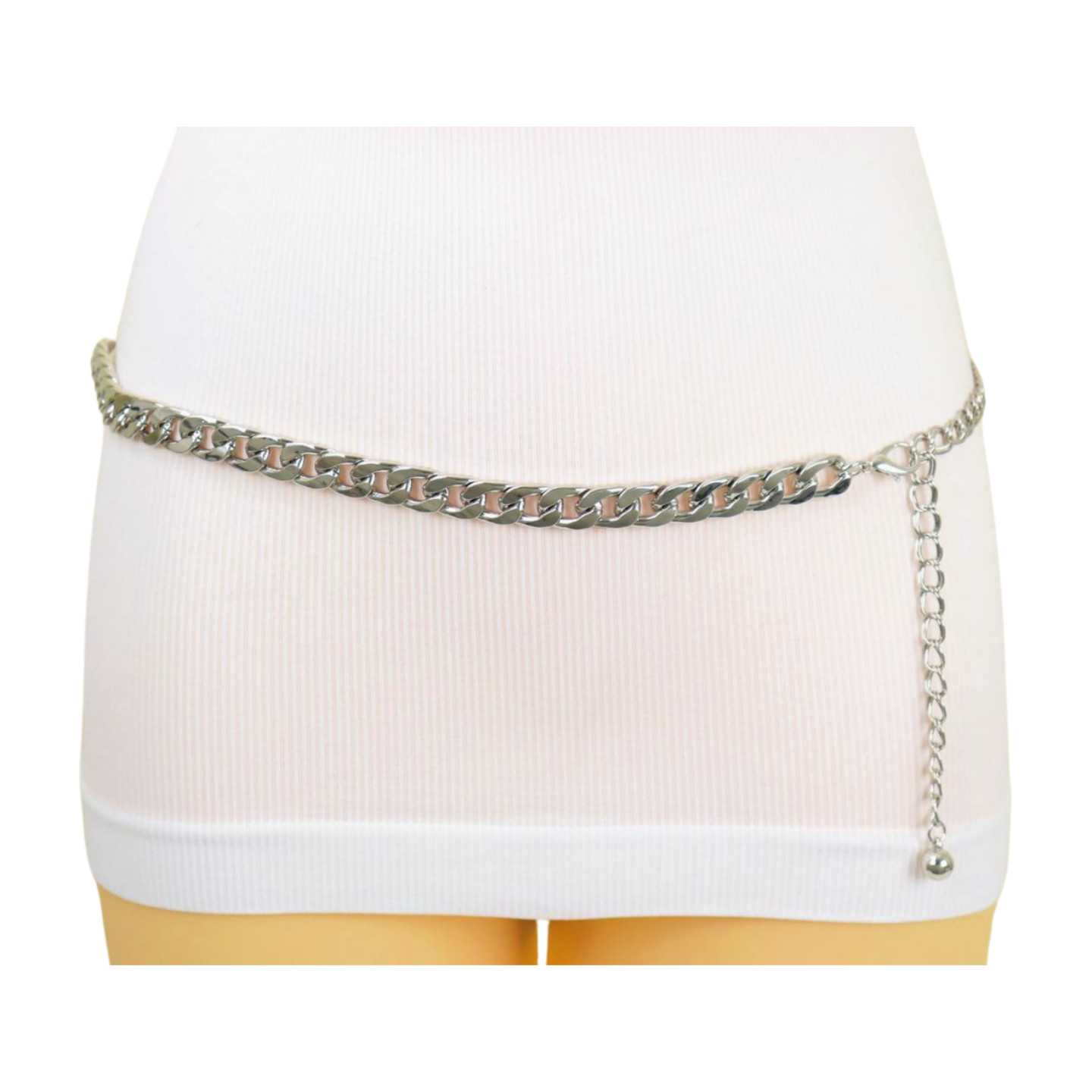 Women Silver Metal Chain Links Skinny Fashion Belt Hip High Waist Fit Size S M L