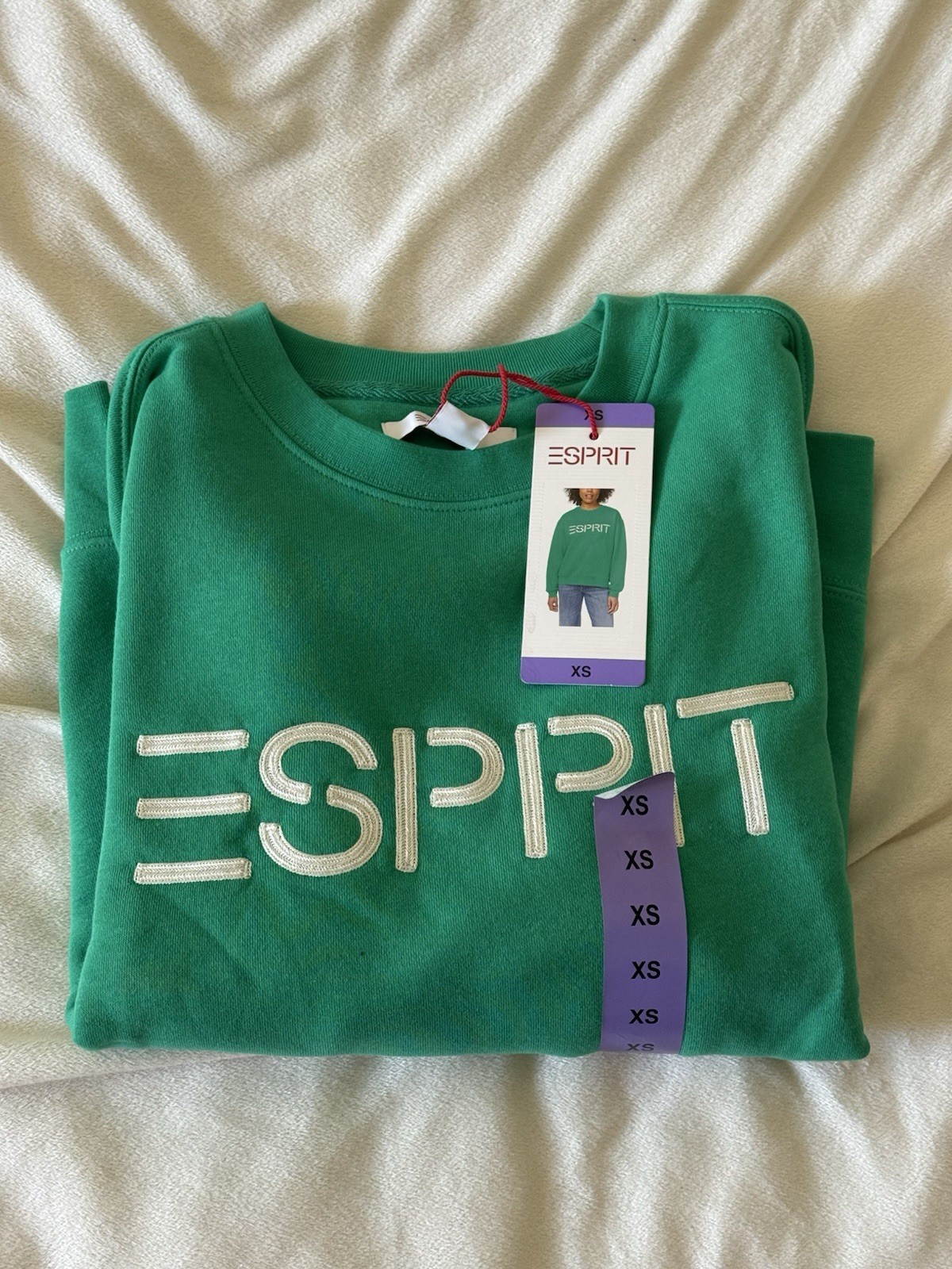 Esprit Green Logo Graphic Print Crew Neck Pullover Sweatshirt Size XS