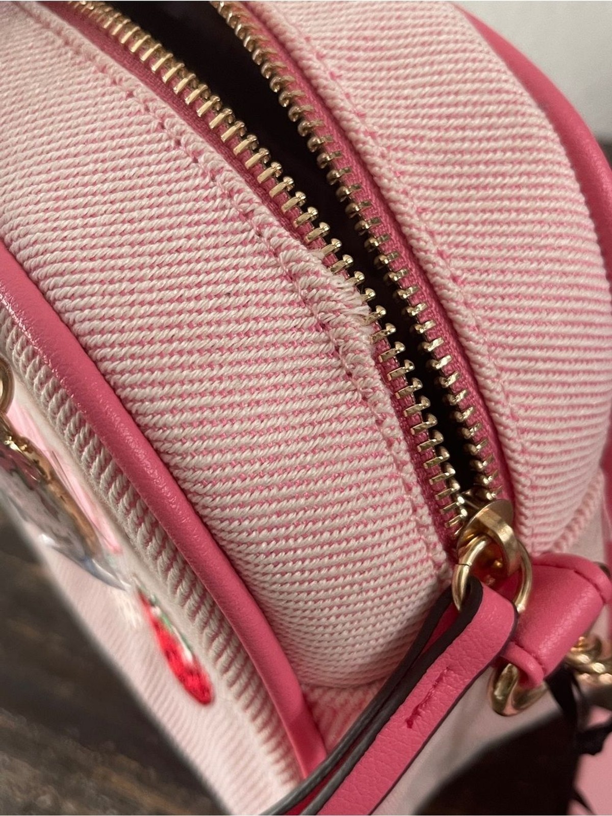 Juicy Couture Pink Strawberry Camera Bag Crossbody Embroidered Canvas NWT