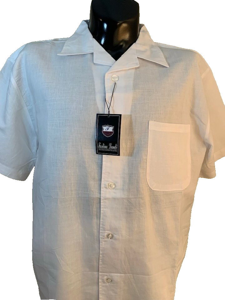 Fortino Landi Mens 2pc Walking Suit Linen Shirt Pleated Pants Set 2XL White 42