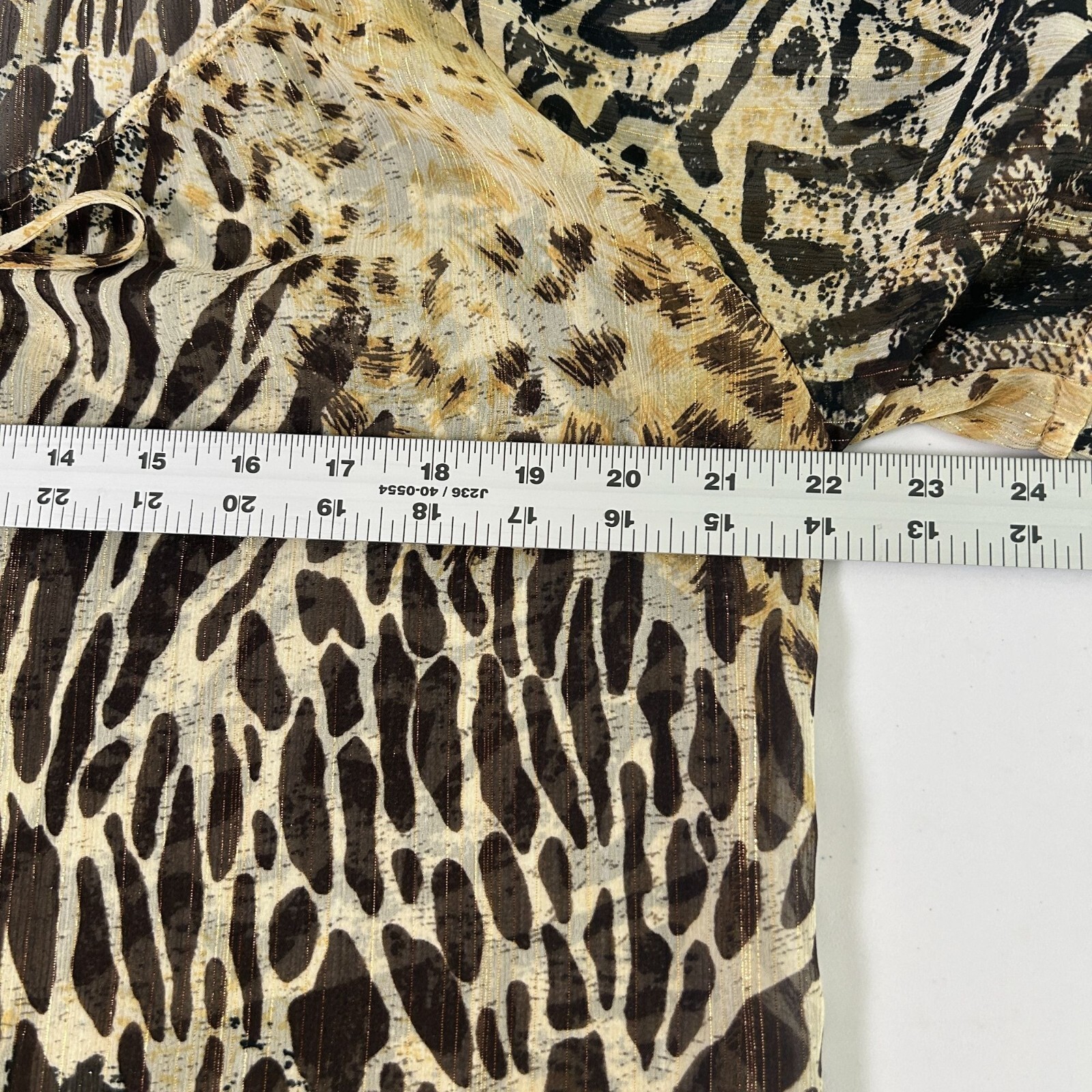 Susan Graver Tunic Top Womens Size M Brown Tan Chiffon Animal Print Metallic