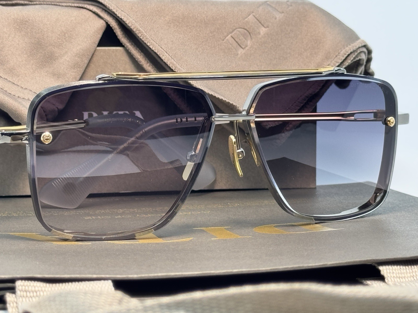 Dita Mach Six DTS121-62 Titanium Gold Frame with Grey Gradient Lens Sunglasses