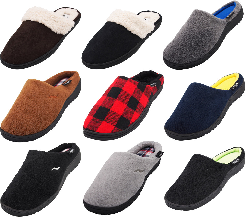Norty Men’s Slip-On Indoor Outdoor Clog Slippers – Faux Suede/Microfiber/Flannel