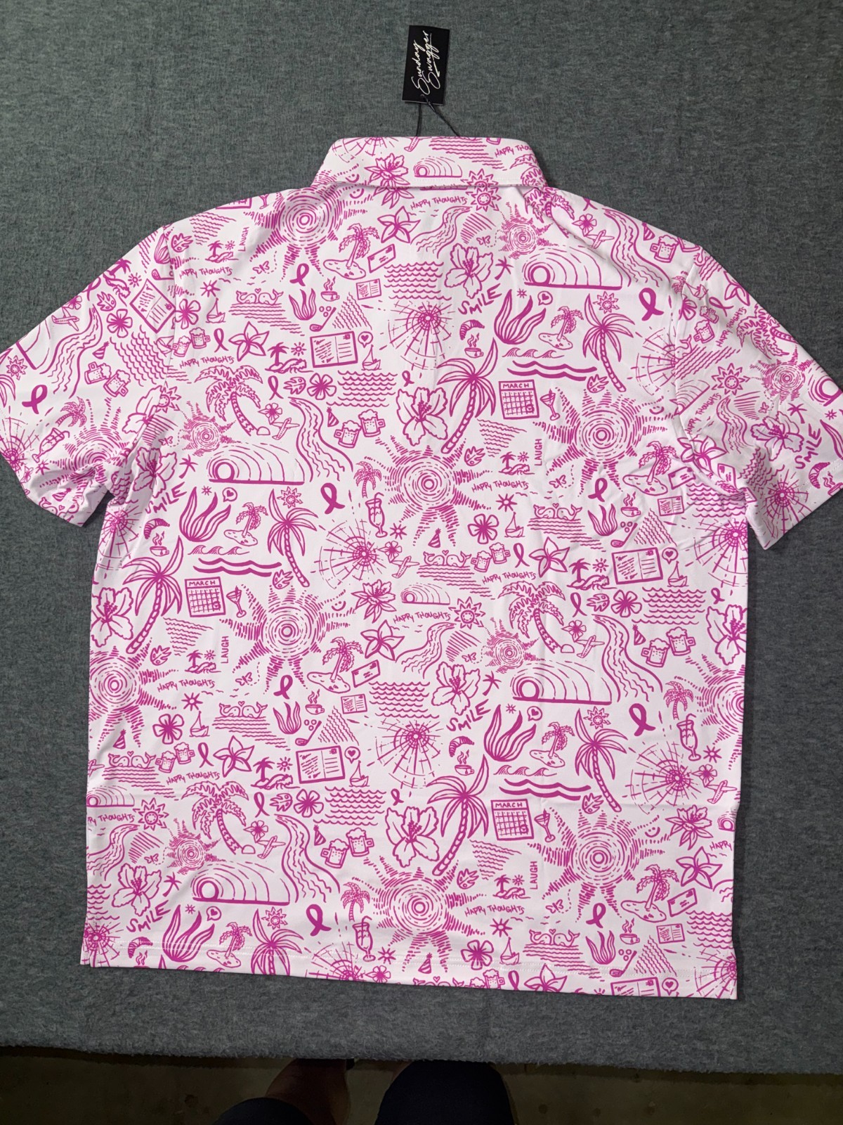 Sunday Swagger Mens Golf Polo Happy Thoughts Breast Cancer Awareness Pink