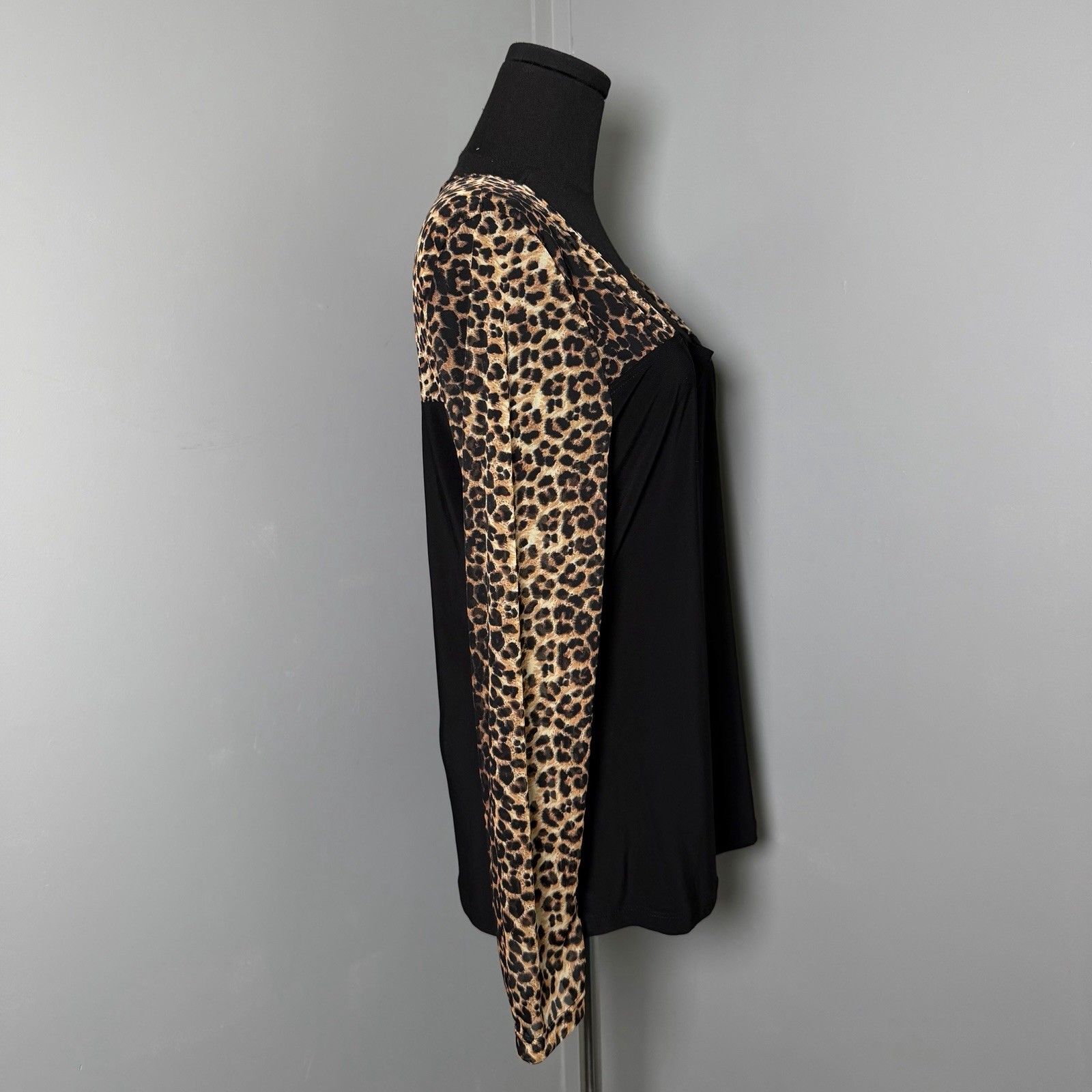 Vintage Suzie in the City Sheer Mesh Leopard Sleeve Blouse Shirt Sz L Mob Wife