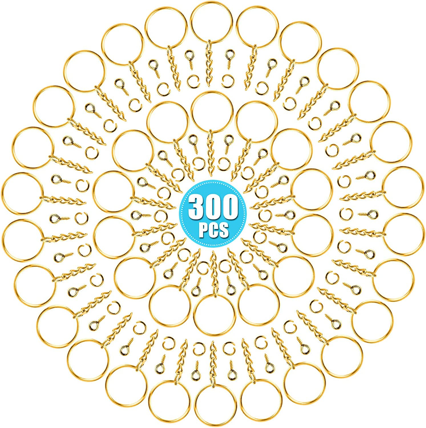 Keychain Rings Kit for Crafts Gold, PAXCOO Includes 100Pcs Split Key Ring with C
