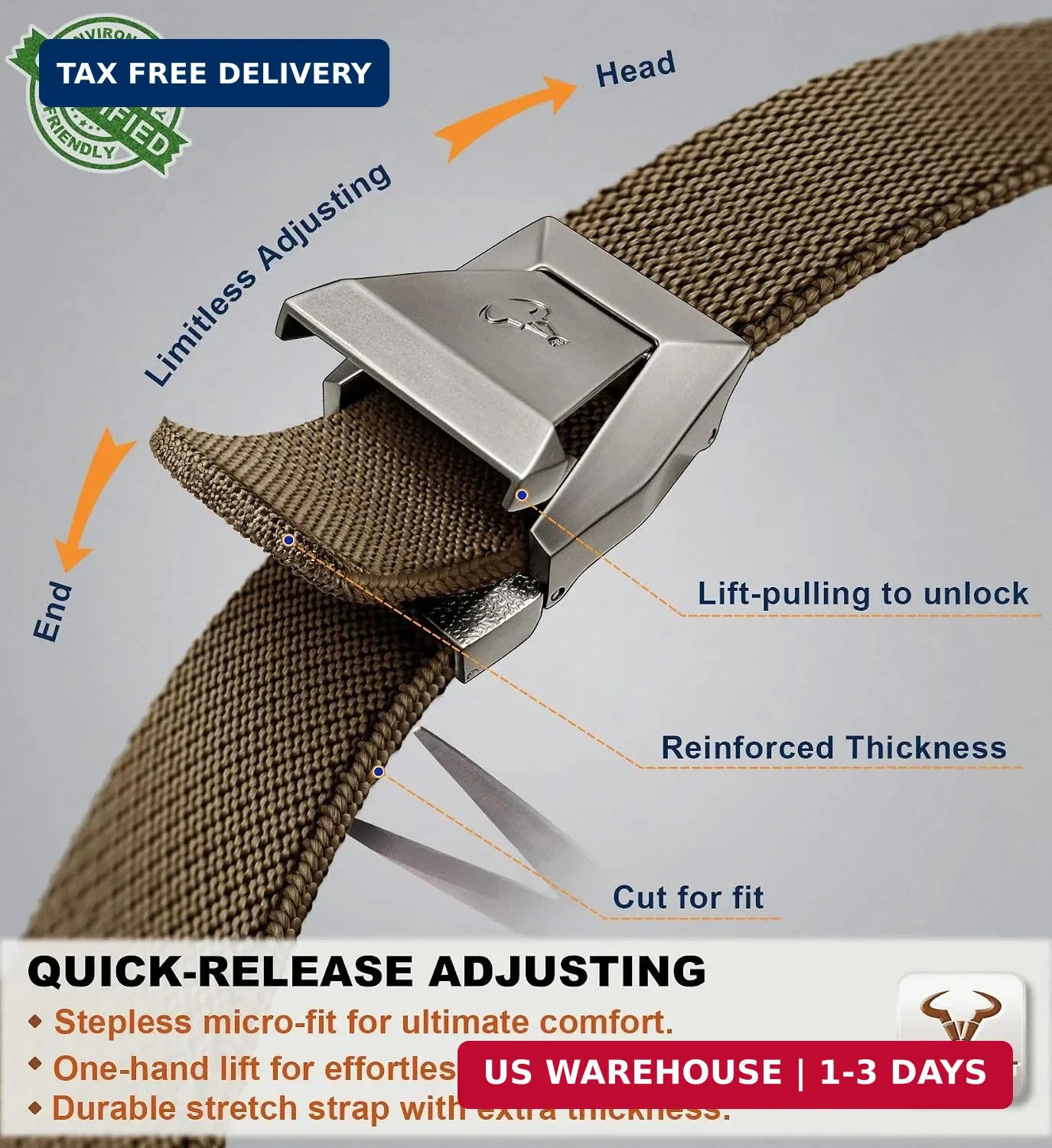 Heavy-Duty Mens Tactical Belt Adjustable Stretch Nylon with Quick-Release Buckle