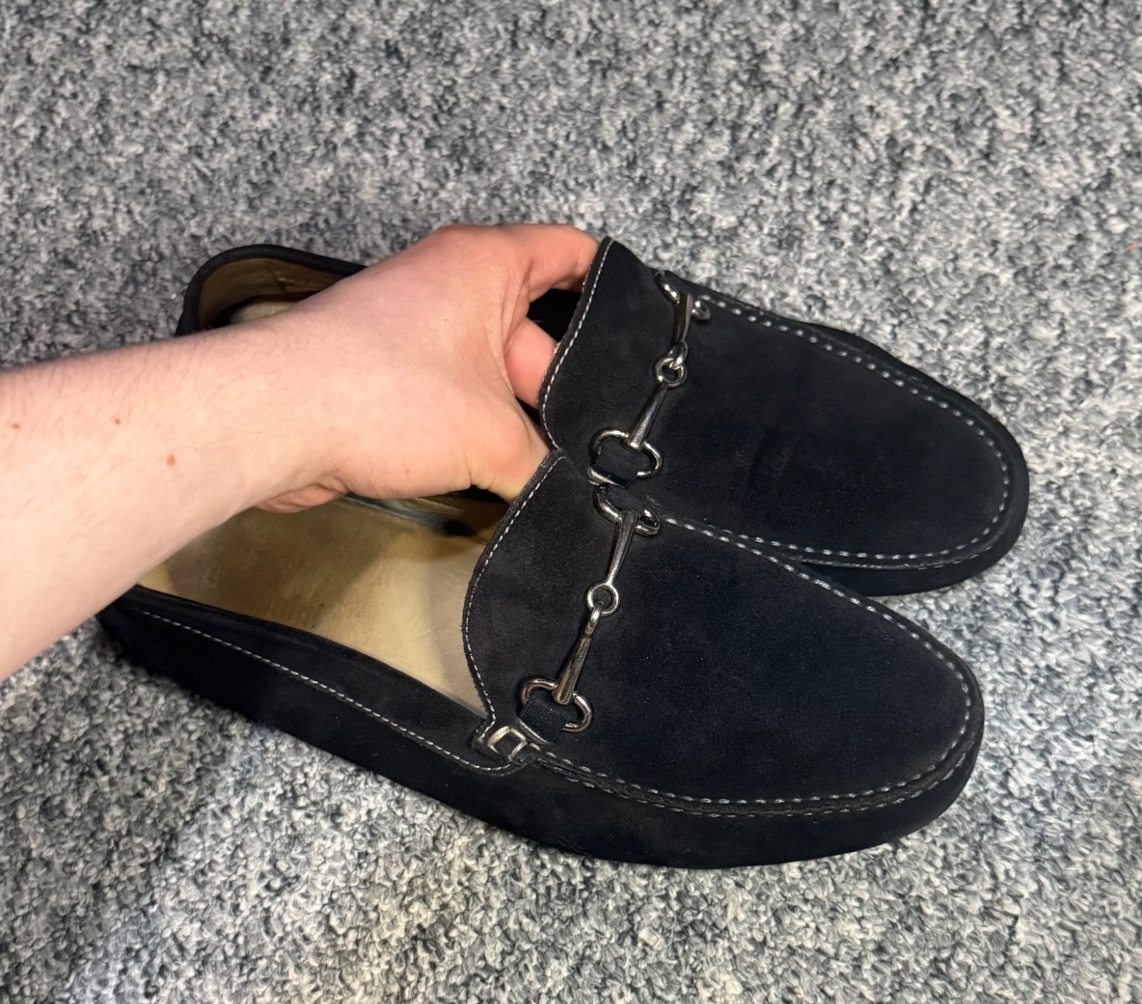 Baldinini Men’s Black Suede Horsebit Loafers Drivers Shoes Size EU 42 US 9