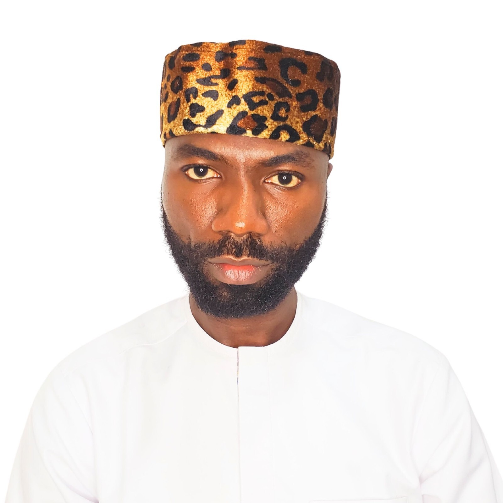 Leopard Print Velvet Cap, African Traditional Men’s Kufi Animal Print Hat