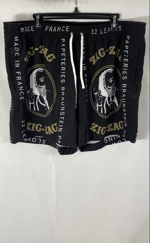 Amiri Men’s Zig Zag Swim Trunks Black Graphic Print Shorts NWT Sz XXL