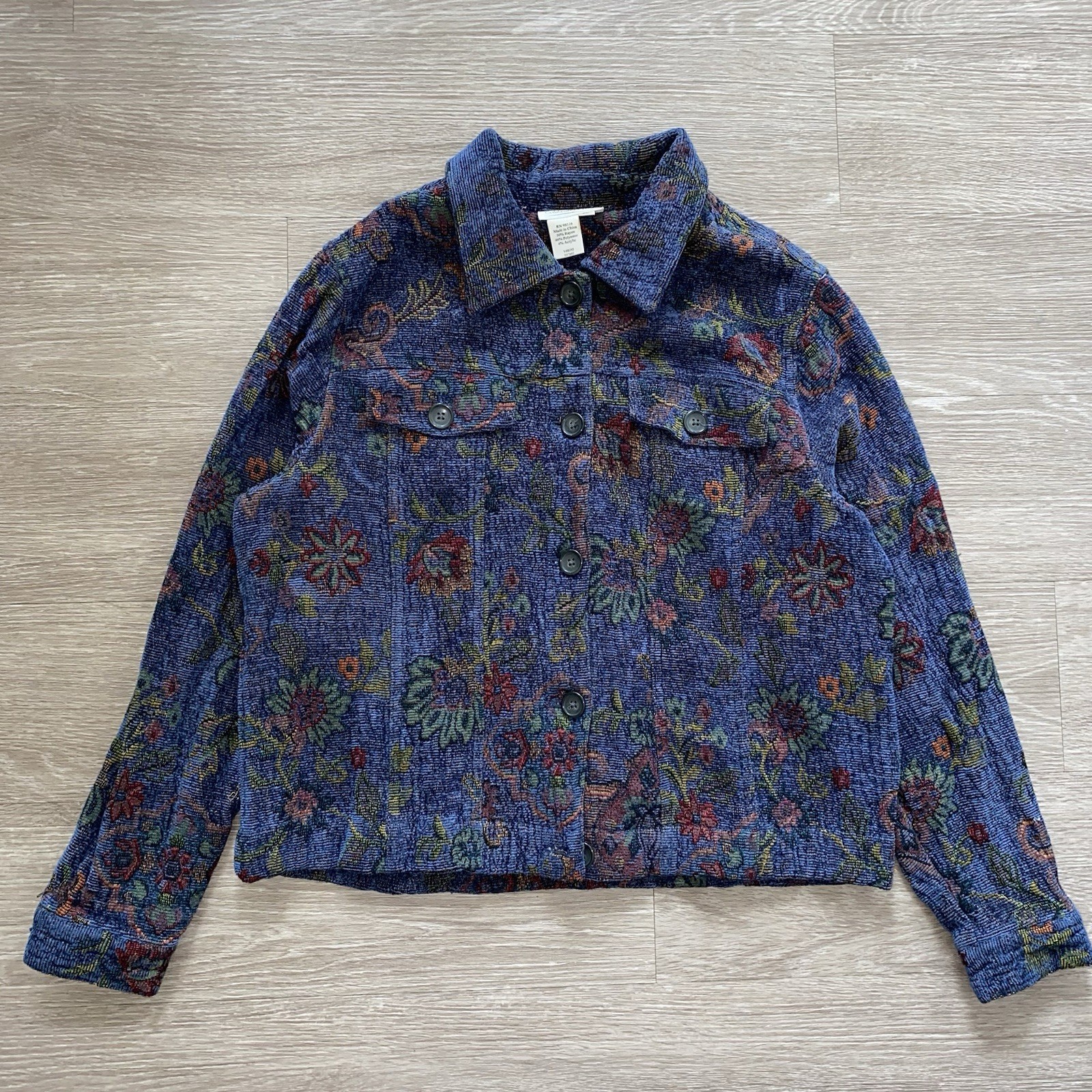 Vintage Coldwater Creek Floral Tapestry Jacket Women’s Petite L Boho Art To Wear
