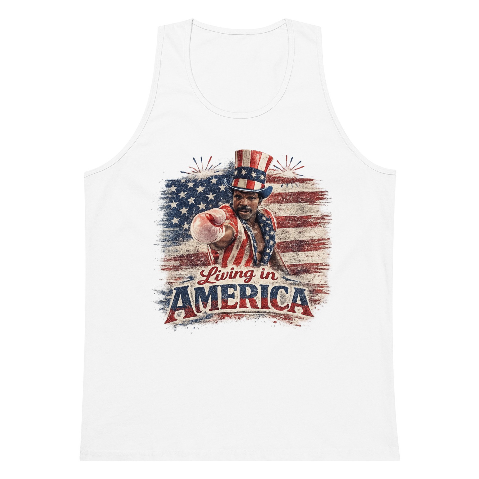 Apollo Creed Living In America Shirt Retro Distressed Patriotic USA Tank Top