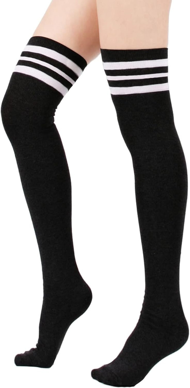 Womens Stripes Thigh High Socks Thigh Highs Casual Knee High Stockings