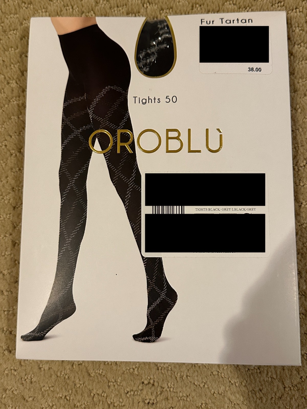 SOLD OUT Oroblu Tartan Tights in Black/Grey, Size: Large/XLarge (New in Package)