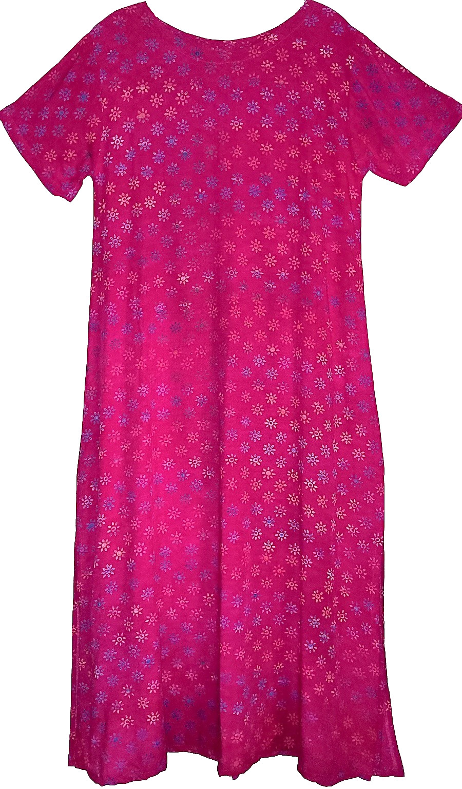 Dress or Fabric, Long A-Line, Small Suns Batik, Fuchsia, LG, Rayon, Hand Made