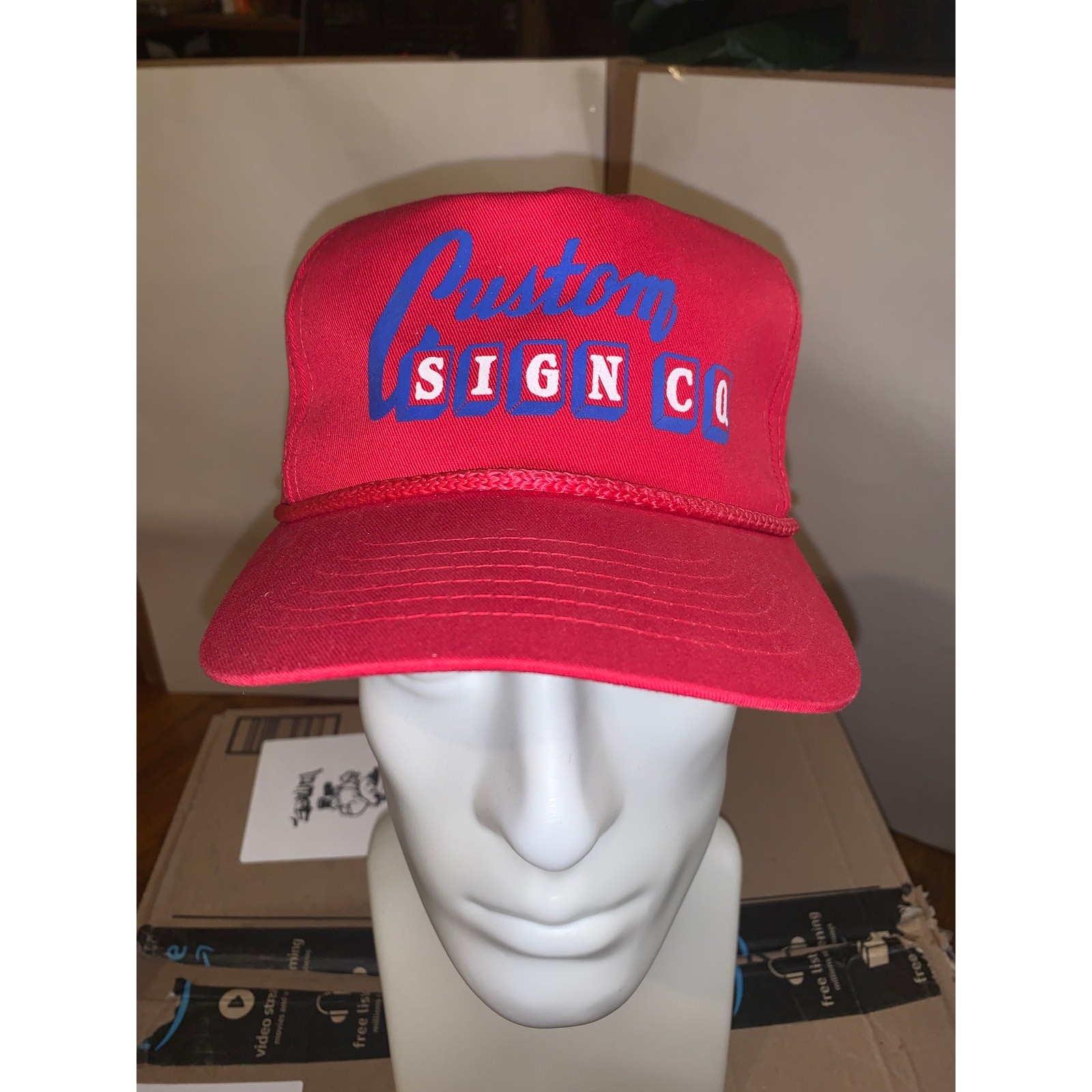 Vintage Red Rope Trucker Hat Custom Sign Co Snapback 5 Panel Workwear Cap