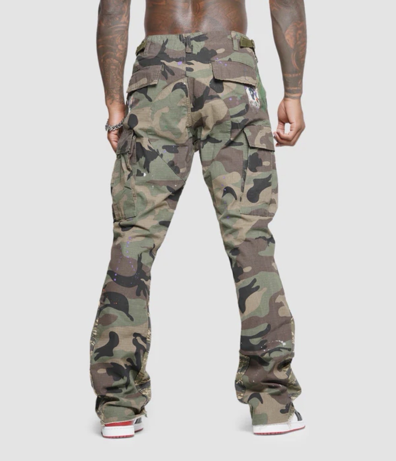 MNML Bootcut Contrast Camouflage Cargo Pants Size 34 Paint Ripstop