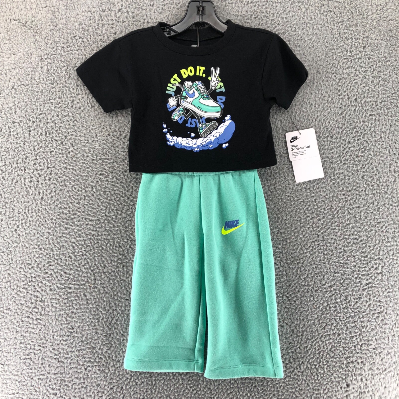 Nike Girls Best Foot Forward Wide Leg Pants Set Black Green Size 5