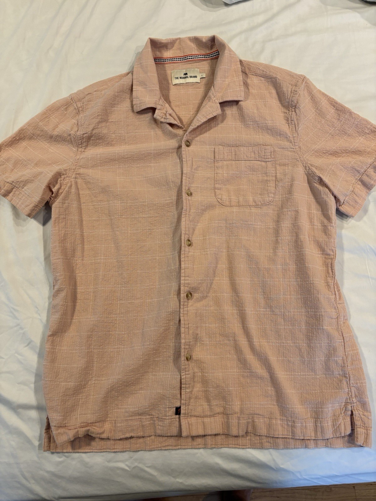 The Normal Brand Freshwater Short Sleeve Button-Up Shirt Peach, Large