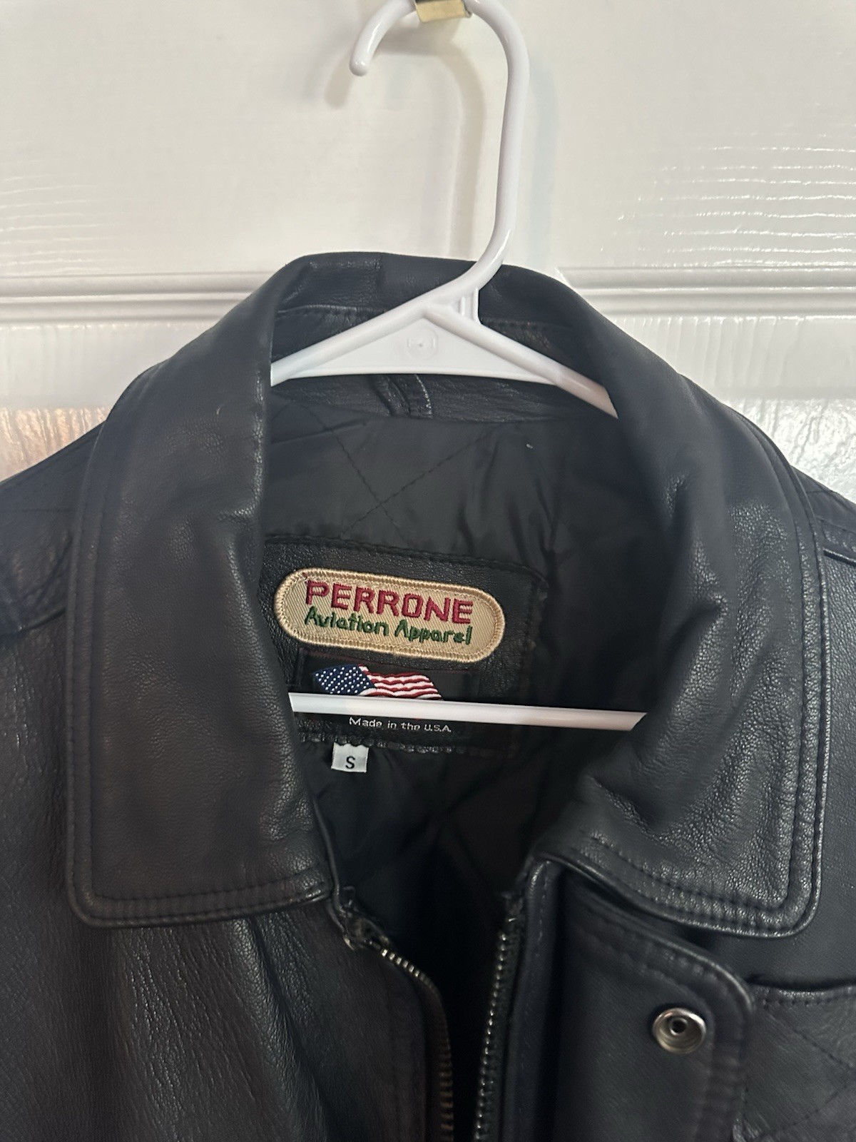 Vintage Perrone Aviation A2 & G1 Black Leather Bomber Jacket Size s