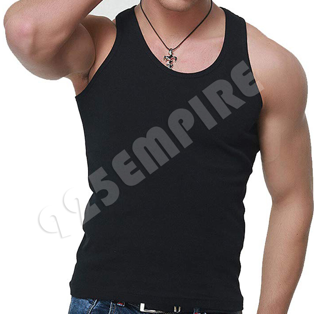 3 Pack Men Tank Top Black/White/Gray Cotton Undershirt Ribbed A-Shirt Size:S-2XL
