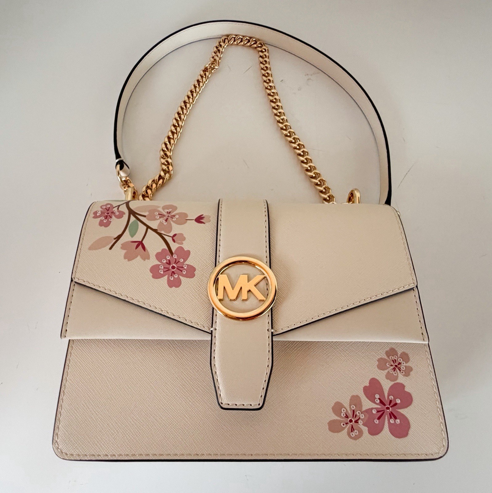 Michael Kors Greenwich Small Shoulder Flap Crossbody Bag Light Cream Multi