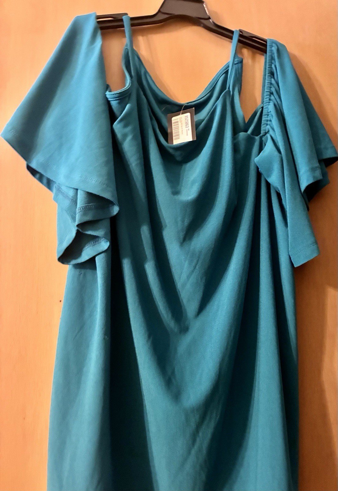 BEBE Blue Solid Cold Shoulder Off Shoulder Flutter Sleeve Blouse Womens XL